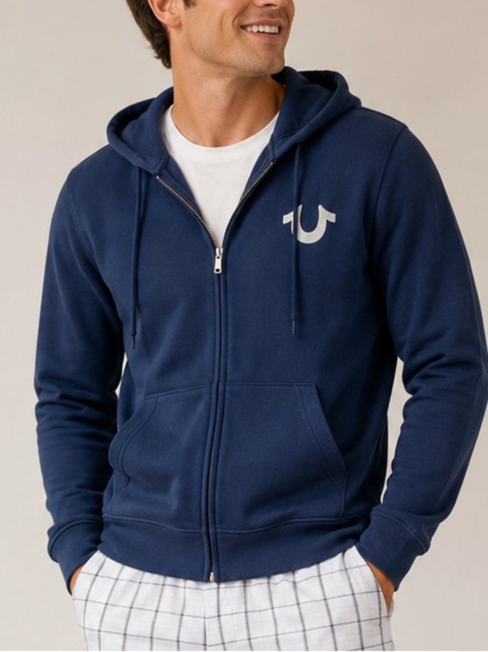 True Religion City Buddha Zip up Navy Blue Hoodie XL LOGO Graphic Hood NEW NWT